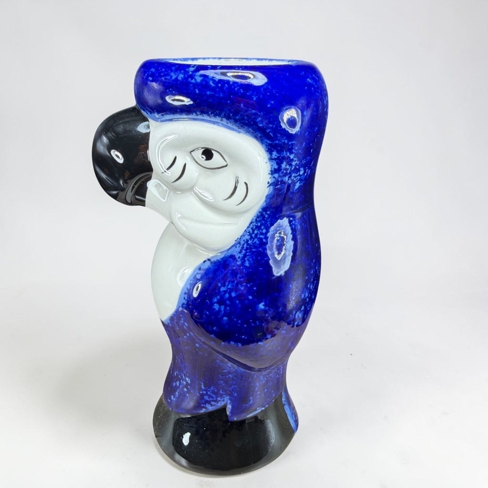 Cobalt Blue Parrot Tiki Mug Ceramic Tropical Macaw Cocktail Barware 7.5 Inch